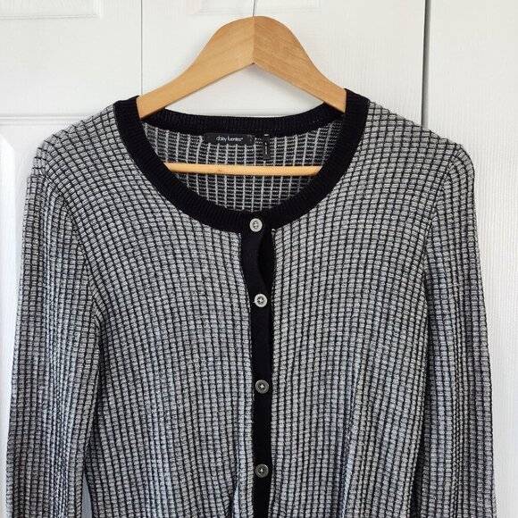 Daisy Fuentes Black/White Knit Button Up Long Sleeve Sweater - Picture 7 of 9